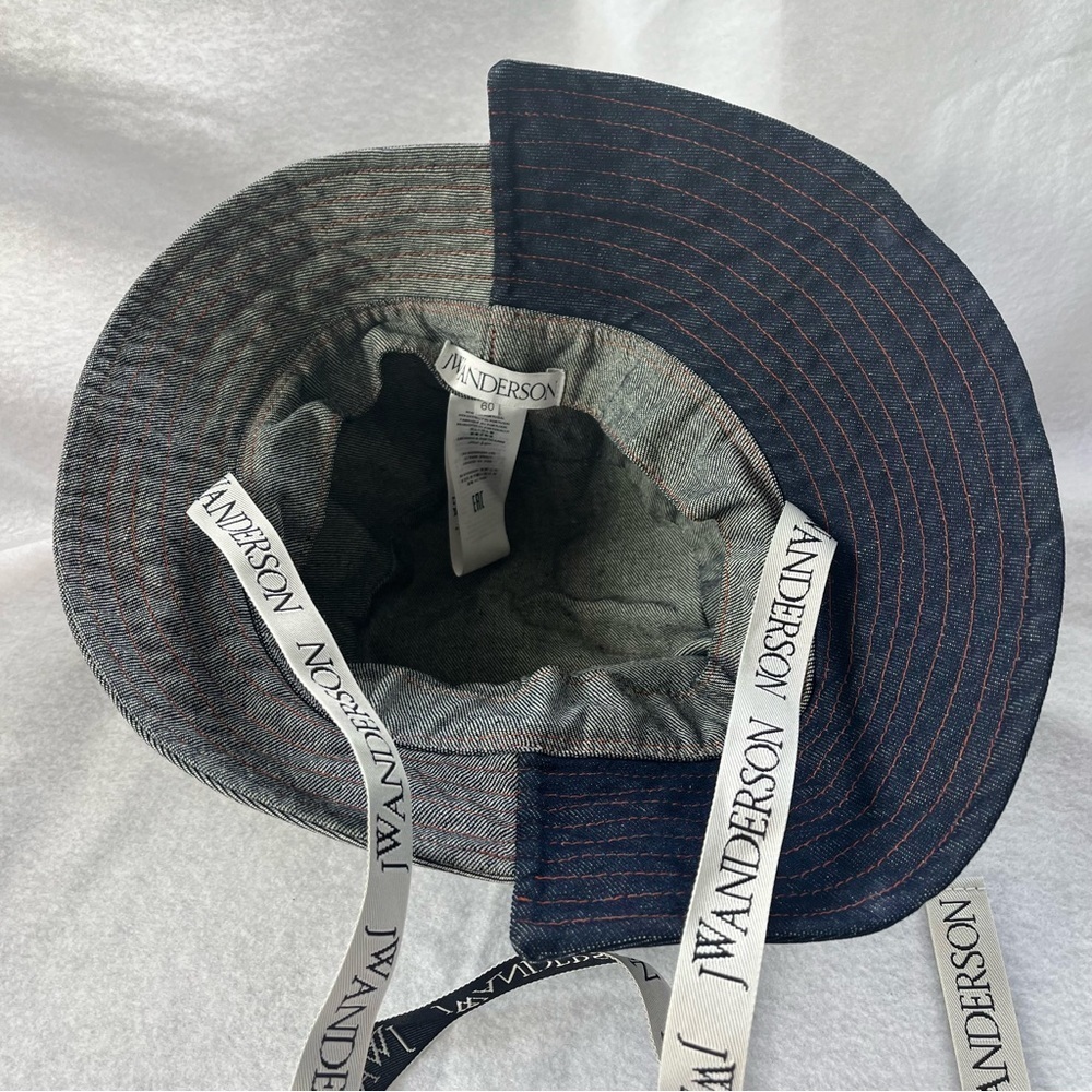 J W ANDERSON sz M/L 60 Denim Asymmetrical Bucket Hat Logo Straps - Picture 7 of 11